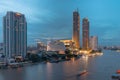 Bangkok Cityscape Business Administrative center with river view during sunset. Royalty Free Stock Photo