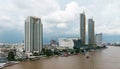 Bangkok Cityscape Business Administrative center with river view during sunset. Royalty Free Stock Photo