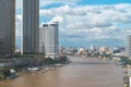 Bangkok Cityscape Business Administrative center with river view during sunset. Royalty Free Stock Photo