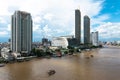 Bangkok Cityscape Business Administrative center with river view during sunset. Royalty Free Stock Photo