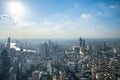 Bangkok cityscape and Chao Phraya river on sunny misty morning