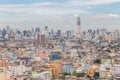 Bangkok cityscape and crowd colorful low-rise building, central