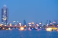 Bangkok cityscape river view at twilight time, Blurred Photo bokeh for abstract background