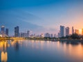 Bangkok Cityscape River View At Twilight Time