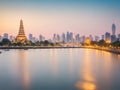 Bangkok Cityscape River View At Twilight Time