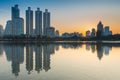 Bangkok cityscape sunrise with reflection of skyline