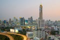 Bangkok Cityscape at twilight with main traffic Royalty Free Stock Photo