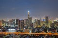 Bangkok Cityscape at twilight with main traffic Royalty Free Stock Photo