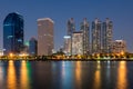 Bangkok cityscape view from Benjakitti public park at night, Thailand Royalty Free Stock Photo