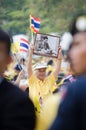 BANGKOK - DECEMBER 5: Thai people sit outside to celebrate for the 85th birthday of HM King Bhumibol Adulyadej on December 5, 2012