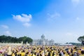 BANGKOK - DECEMBER 5: Thai people sit outside to celebrate for the 85th birthday of HM King Bhumibol Adulyadej on December 5, 2012 Royalty Free Stock Photo