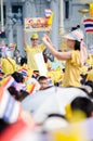 BANGKOK - DECEMBER 5: Thai people sit outside to celebrate for the 85th birthday of HM King Bhumibol Adulyadej on December 5, 2012 Royalty Free Stock Photo