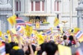 BANGKOK - DECEMBER 5: Thai people sit outside to celebrate for the 85th birthday of HM King Bhumibol Adulyadej on December 5, 2012 Royalty Free Stock Photo