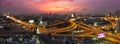 Bangkok Expressway and Highway top view, Night scene with traffic light, Thailand Royalty Free Stock Photo
