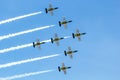 BANGKOK - MARCH 23:Breitling Jet Team Under The Royal Sky Breitling Team and Rayal Thai Air Force Air Show at Donmueang Bangkok Royalty Free Stock Photo