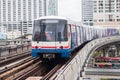 BANGKOK - May 18: BTS Skytrain on elevated rails above Ratchathewi station on May 18, 2017 in Bangkok, Thailand. train of the mass