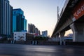 Bangkok metropolitan at sunset on Ekkamai road intersection with Petchburi road Bangkok Thailand