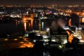 Bangkok night landscape with cooling tower and Chao Phraya River Royalty Free Stock Photo