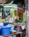 Bangkok Ratchawat Thailand people preparing Thai street food at a food stall with a wok pan stir fry