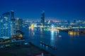 Bangkok river side cityscape. Bangkok night view in the business