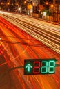 Bangkok rush hour. Intersection, commuter traffic travels at night. Colorful night traffic in the city. The car light trail. Royalty Free Stock Photo