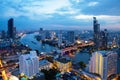 Bangkok skyline metropolis Cityscape downtown with Chao Phraya River in evening night in Thailand Asia