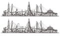 Bangkok skyline, Thailand, set of vintage vector illustration Royalty Free Stock Photo