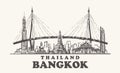 Bangkok skyline, Thailand vintage vector illustration, hand drawn Bangkok city on white background. Royalty Free Stock Photo