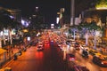 Bangkok street city decorated by lights along the street to welcome Christmas and New year. Thailand