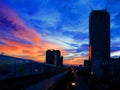 Bangkok sunset skyline and sky train Royalty Free Stock Photo