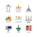 Bangkok symbols and landmarks icons