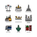 Bangkok symbols and landmarks icons