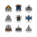 Bangkok symbols and landmarks icons