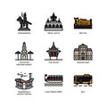 Bangkok symbols and landmarks icons