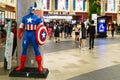 Bangkok, Thailand - Apr 24, 2019: Avengers 4 Endgame character model Captain America in front of the Theatre with People queing up