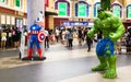 Bangkok, Thailand - Apr 24, 2019: Avengers 4 Endgame character model Hulk and Captain America in front of the Theatre with People