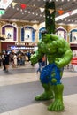 Bangkok, Thailand - Apr 24, 2019: Avengers 4 Endgame character model Hulk in front of the Theatre with People queing up to buy