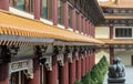 Perspective exterior view of Gable roof and slab of colored tiles at Fo Guang Shan Thaihua Temple