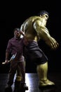 Close up shot of Hulk and Bruce Banner in AVENGERS superheros figure