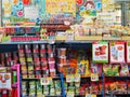 Colourful food items on display at small conveience store