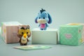 Bangkok, Thailand - April 10, 2021 : Cute figurine of Eeyore and Owl, Winnie the pooh Figures Mystery box Blind box from Miniso