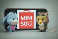 Bangkok, Thailand - April 10, 2021 : Cute figurine of Eeyore and Owl, Winnie the pooh Figures Mystery box Blind box from Miniso