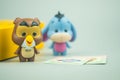 Bangkok, Thailand - April 12, 2021 : Cute figurine of Eeyore and Owl, Winnie the pooh Figures Mystery box Blind box from Miniso
