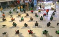 Bangkok, Thailand - delivery food service couriers waiting for orders with distancing in department store Royalty Free Stock Photo