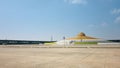 Bangkok Thailand - April 06, 2020: Dhammakaya Cetiya stupa panorama view. Empty place in front of meditation place while