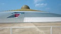 Bangkok Thailand - April 06, 2020: Dhammakaya Cetiya stupa panorama view. Empty place in front of meditation place while