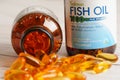 Bangkok, Thailand - April 27, 2022 Fish oil or Cod liver oil gel in capsules with omega 3 vitamins, supplementary healthy food