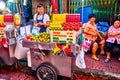 The fresh juice cart on Chinatown`s outdoor night market, Bangkok, Thailand