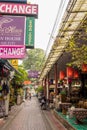 Bangkok, Thailand - April, 2019: little pedestrian Rambuttri street in Bangkok