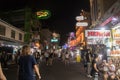 Bangkok, Thailand - April, 2019: little pedestrian Rambuttri street in Bangkok